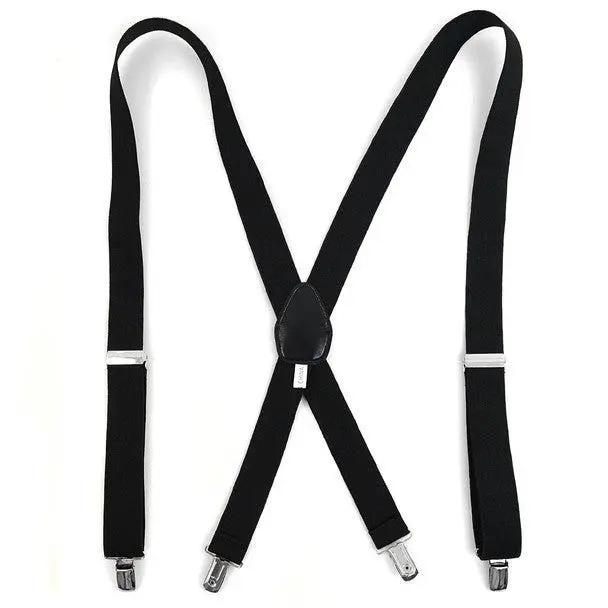 Umo Lorenzo Men's Classic X-Back Suspenders with Leather Patch - 1.25 Inches Reinforced Adjustable Elastic Straps, Metal Clip Fastenings, Classic Design for Male Formal/Wedding Wear, Versatile Fashion Accessory
