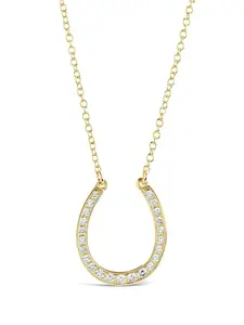 Sterling Forever CZ Horseshoe Pendant Necklace