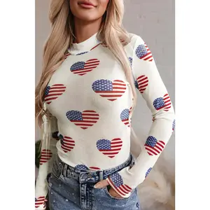 Americana Heart Mesh Long Sleeve Bodysuit