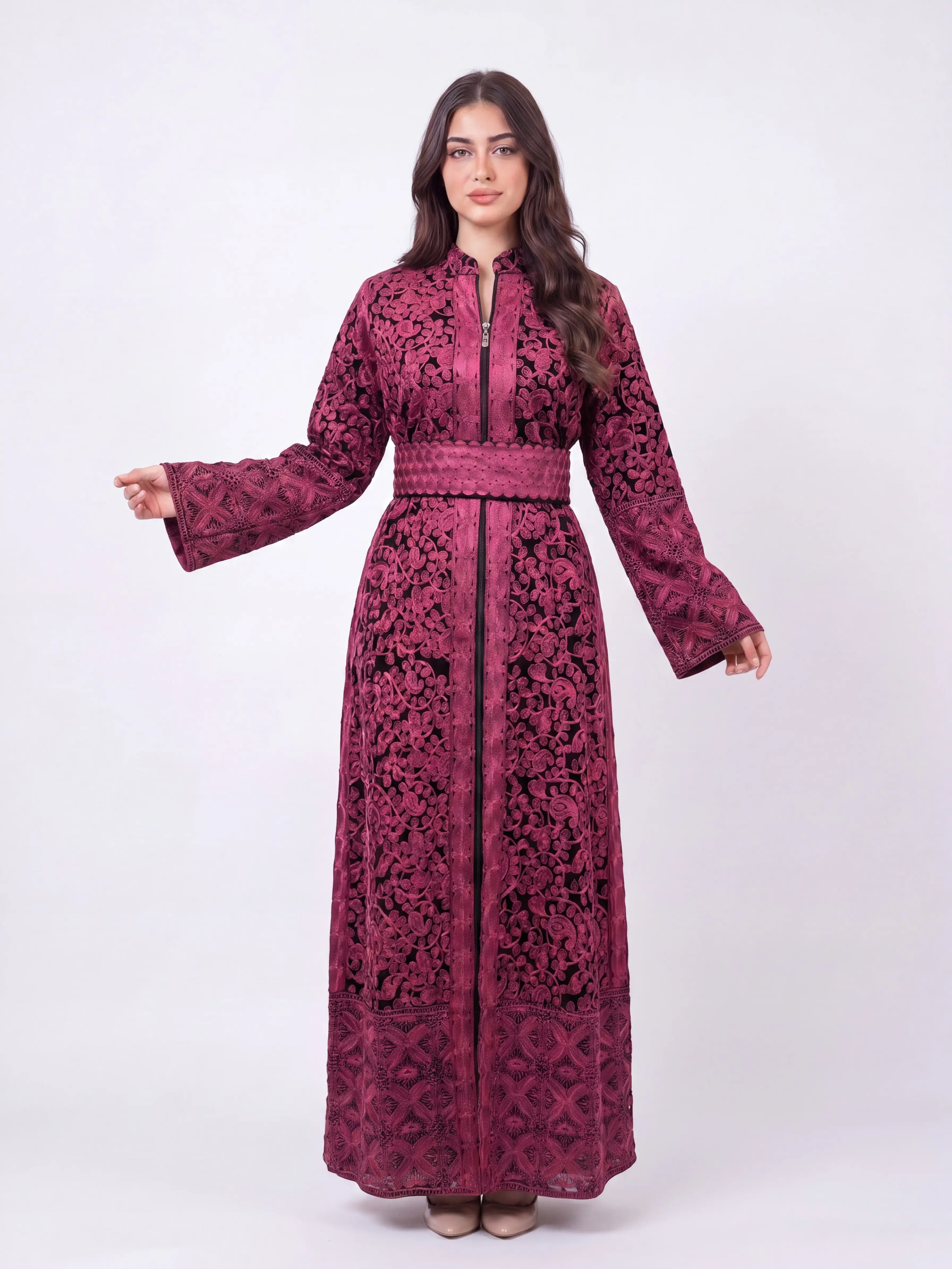 Women's Embroidered Bushra Galabiya - Modest Long Sleeve Ceremonial Arabic Dress - Comfortable Elegance for Ramadan, Eid Gifts, Modest Dress, Embroidery