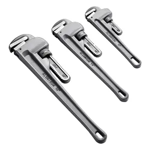 3-Piece Pipe Wrench Set, 10-Inch, 14-Inch, and 18-Inch Aluminum Straight Pipe Wrenches, Adjustable Plumbing Tools, High-Strength Jaw, Ergonomic Handle, Hangable Design, for Water Pipes and Automotive Repairs