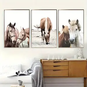 3 Pieces Optional Wooden Frame Wildlife Horse Canvas Painting Modern Horse Portrait Wall Poster And Print Wall Art Picture For Living Room Home Decor Study Office Wall Painting High Gram Weight Thickened Wall Painting