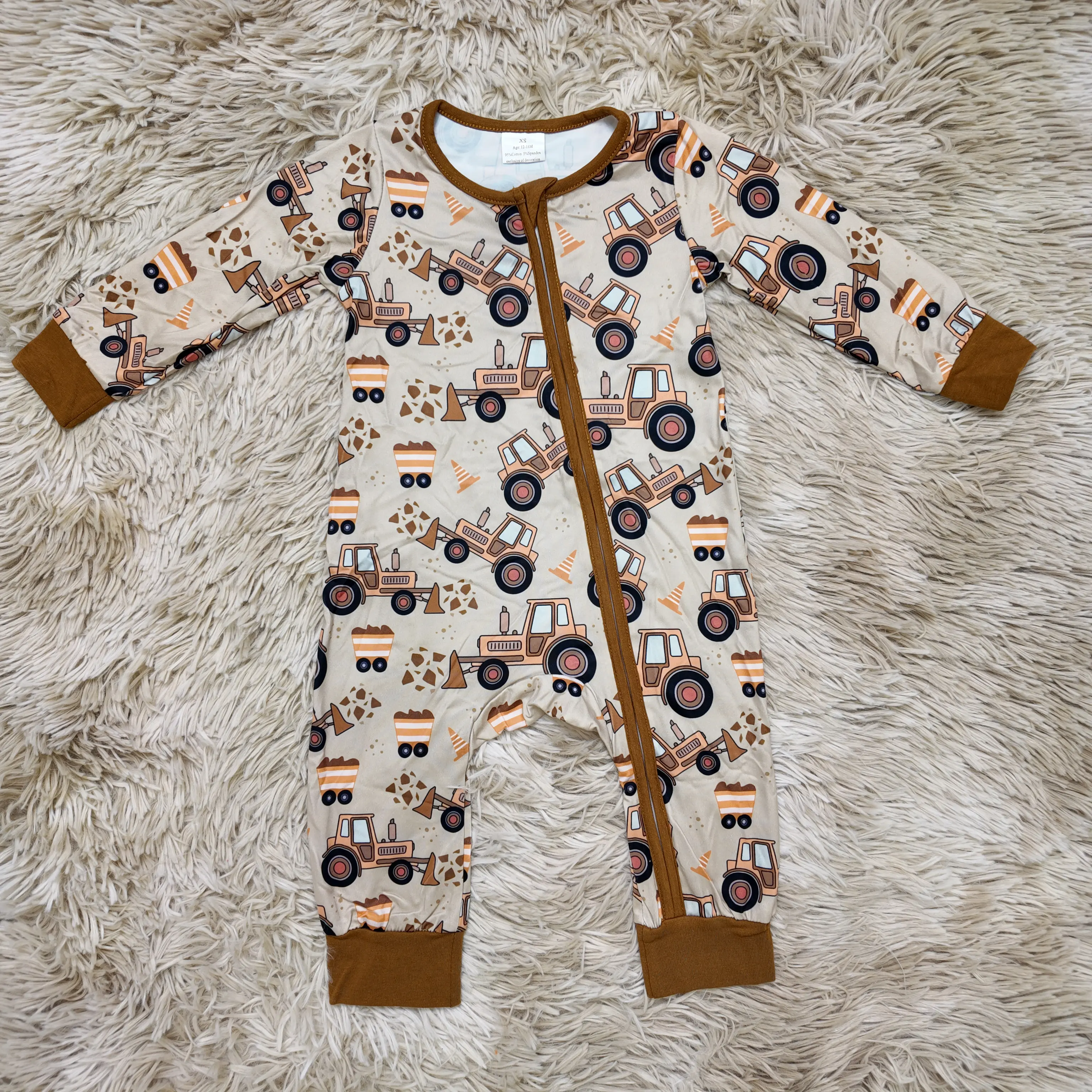 Baby Boy Sleeper, Long Sleeve Construction Print Zipper Romper, Comfortable Sleepwear for Infants 0-2 Years, Full Sleeve, Easy Dressing, Baby Boy Clothes, Newborn Onesies