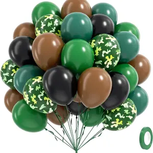 46pcs 12/10inch Camo Balloon Set, Green and Brown balloons with Dark Green Black Balloons for Hunting Camping Game Jungle Theme Camo Birthday Party Decorations