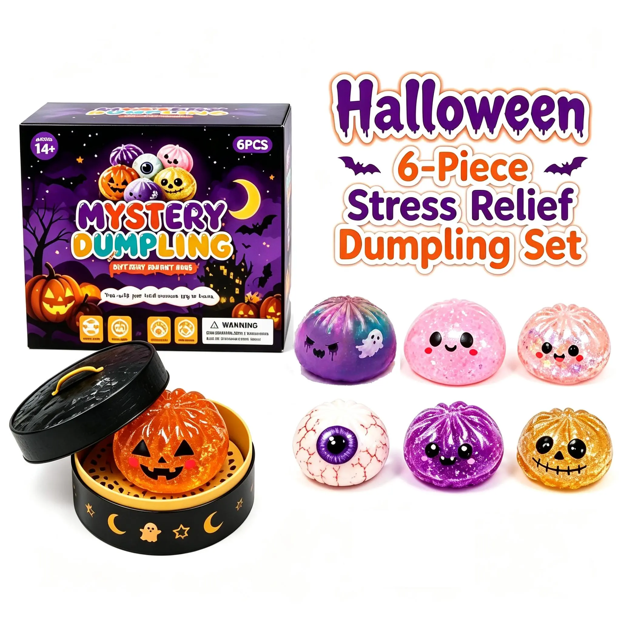 Glitter Ghost Dumpling Squeeze‑Toy Set, Spooky Squishy Fidget Stress‑Relief Toys, Portable Hand‑Held Decompression Toy, Trick‑or‑Treat Bag Fillers, Halloween Party Favors and Holiday Gifts
