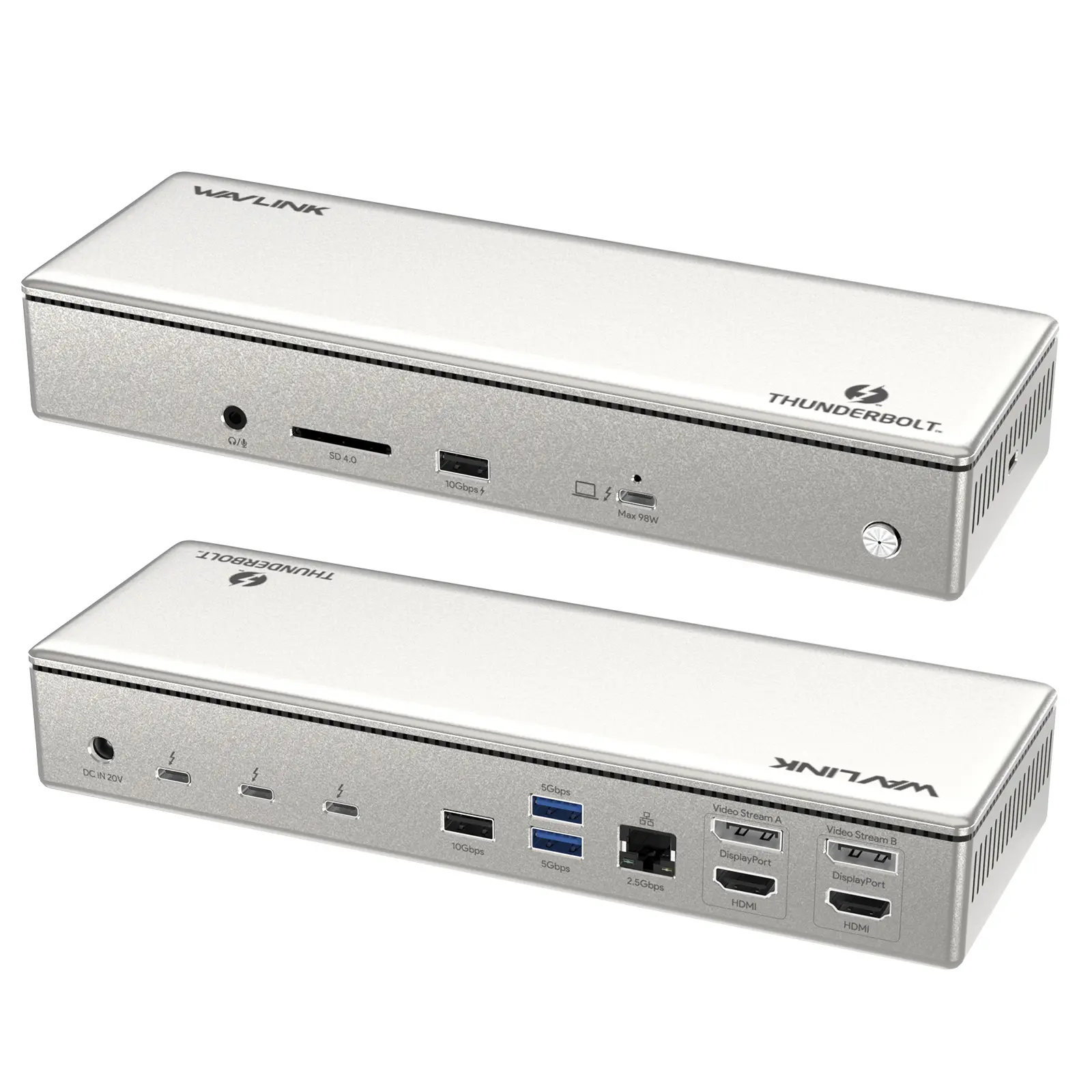 WAVLINK Thunderbolt 4 Dock with 100W Charging, Displaylink Docking Station Quad 4K@60Hz Monitors,3 Thunderbolt 4 Ports, 2.5G Ethernet, USB C Docking Station for Mac and PC,Displaylink Driver Required