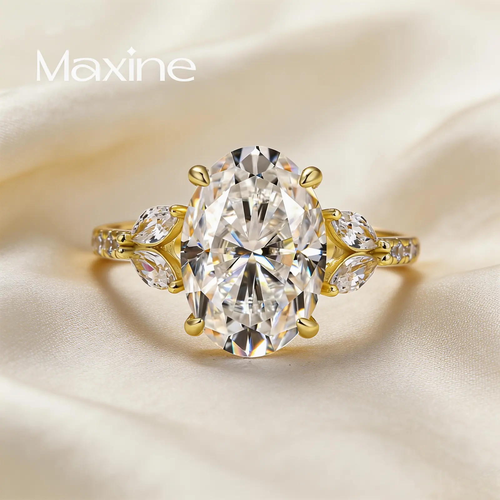 MAXINEJEWELRY 4.0ct Synthetic Moissanite Oval Cut Women's Engagement Ring - Jewelry Rings for Proposal, Wedding, Anniversary