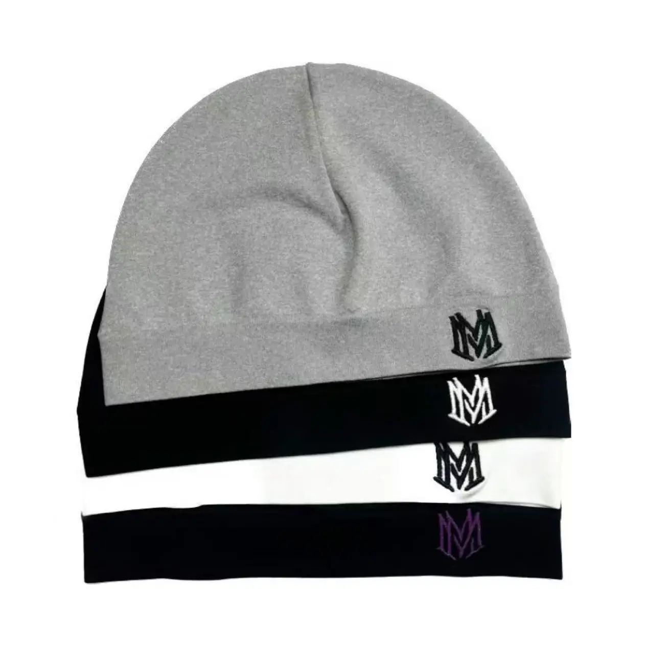 Unisex Plain Nylon Fabric Skull Cap Beanie, Close-Fit Embroidered Lightweight Streetwear Knit Hat for Men and Women, Black, White, Gray