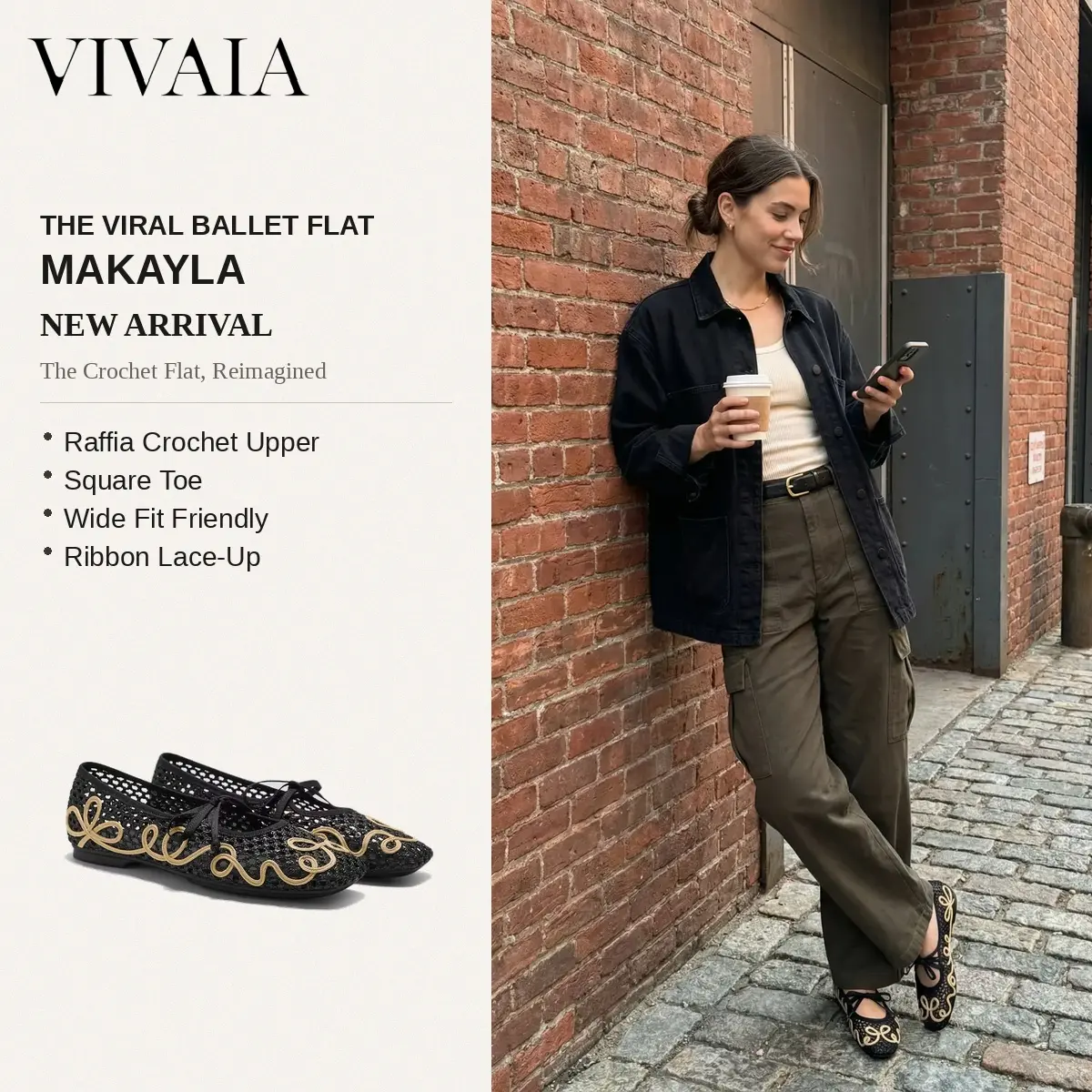 VIVAIA Women's Wide Feet Friendly Footwear - Square-Toe Moisture-Wicking Recycled Knit Breathable Styles: Mesh Ballet Flats, Raffia Sandals, Mules, Slip-Resistant Casual Wear for Party, Travel (Makayla, Maura, Carey)