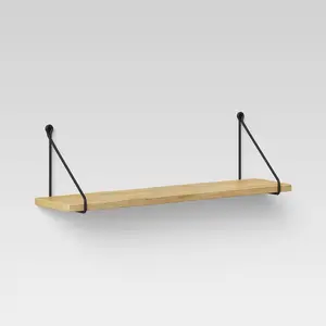 24" x 6" Wood Wall Shelf with Hanging Wire Natural/Black - Threshold