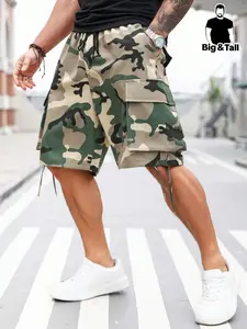Men's Plus Size Solid Pocket DrawstrincWaist Shorts, Regular Fit Casual ComfyShorts for Summer, Men's Bottoms forDaily Wear, Camouflage Shorts