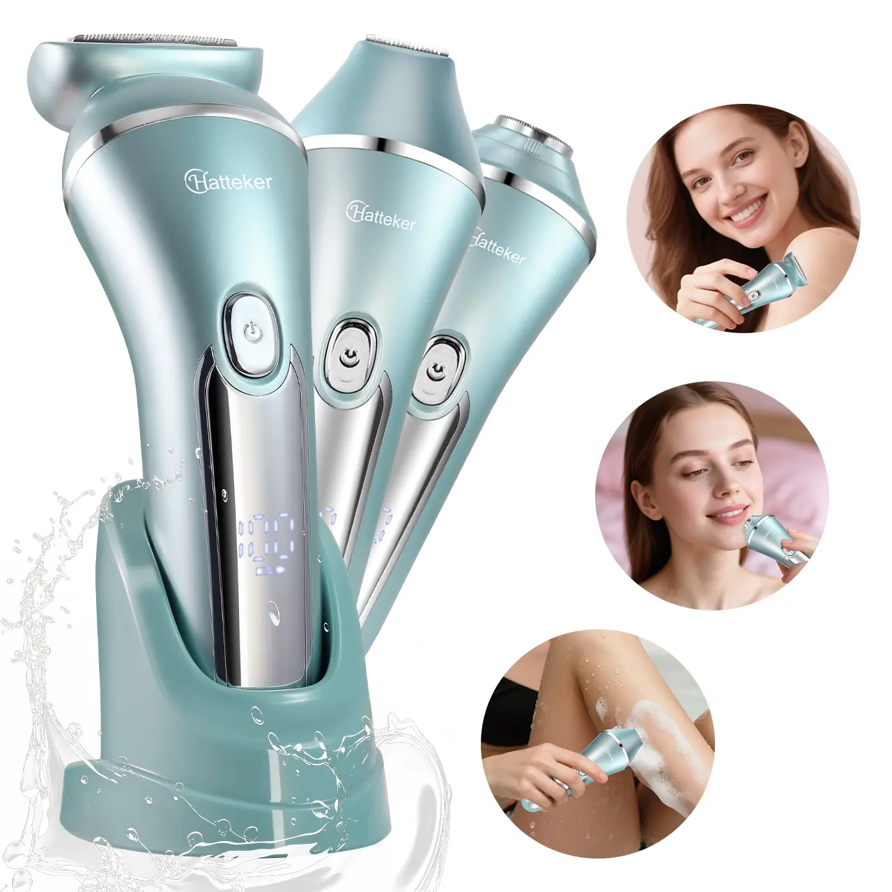 Hatteker Lady Shaver Epilator Electric Razor for Women Hair Removal for Bikini Legs Underarm Public Hairs Rechargeable Trimmer with Detachable Head Cordless Wet Dry Use Gifts For Girlfriend Mother