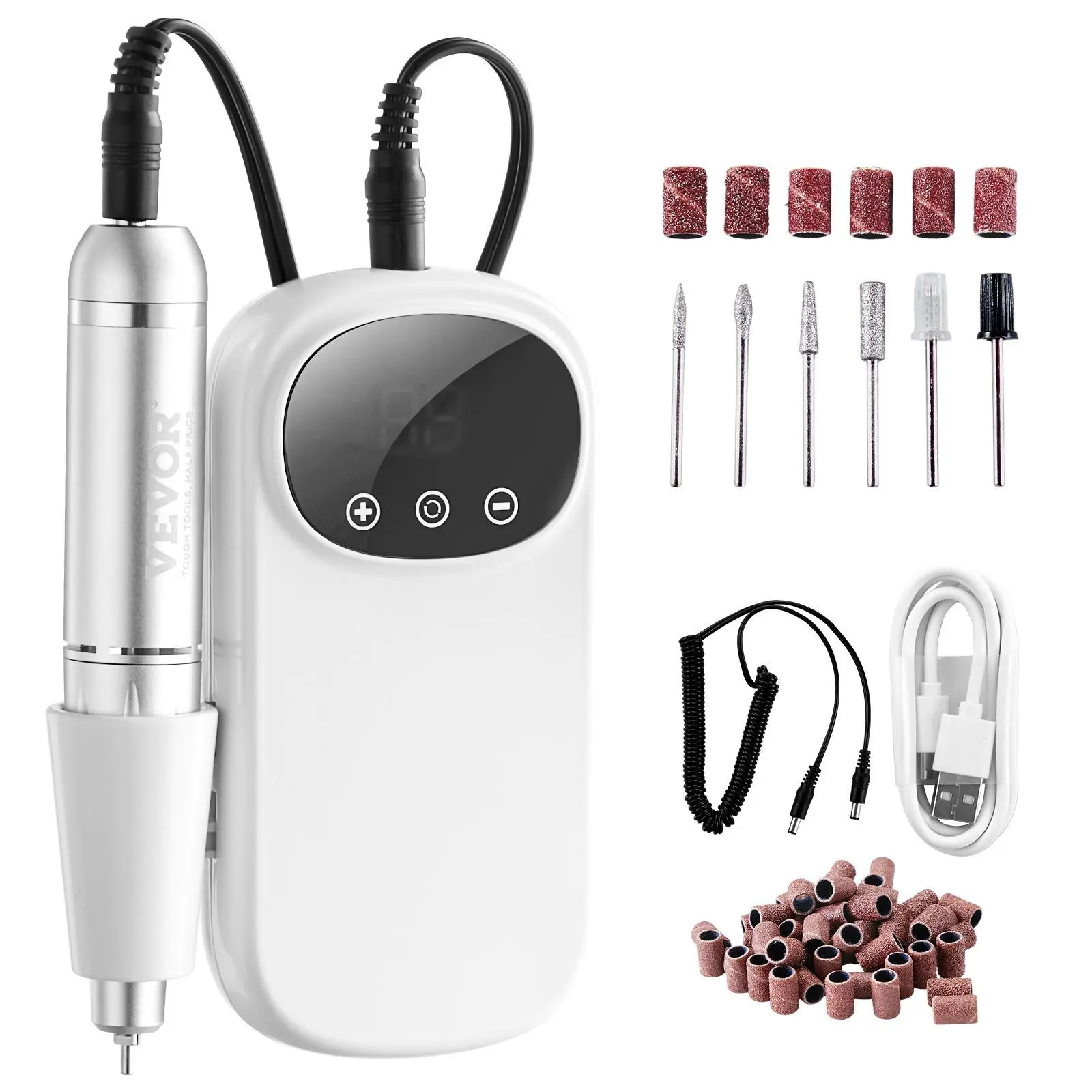【Backtoschool】VEVOR Aluminium Electric Rechargeable Nail Drill - 35000RPM Portable Cordless Nail File, High Capacity Smooth LCD-Display Acrylic Gel Grinder Tool with 6 Bits, 50PCS Sanding Bands for Manicure Pedicure