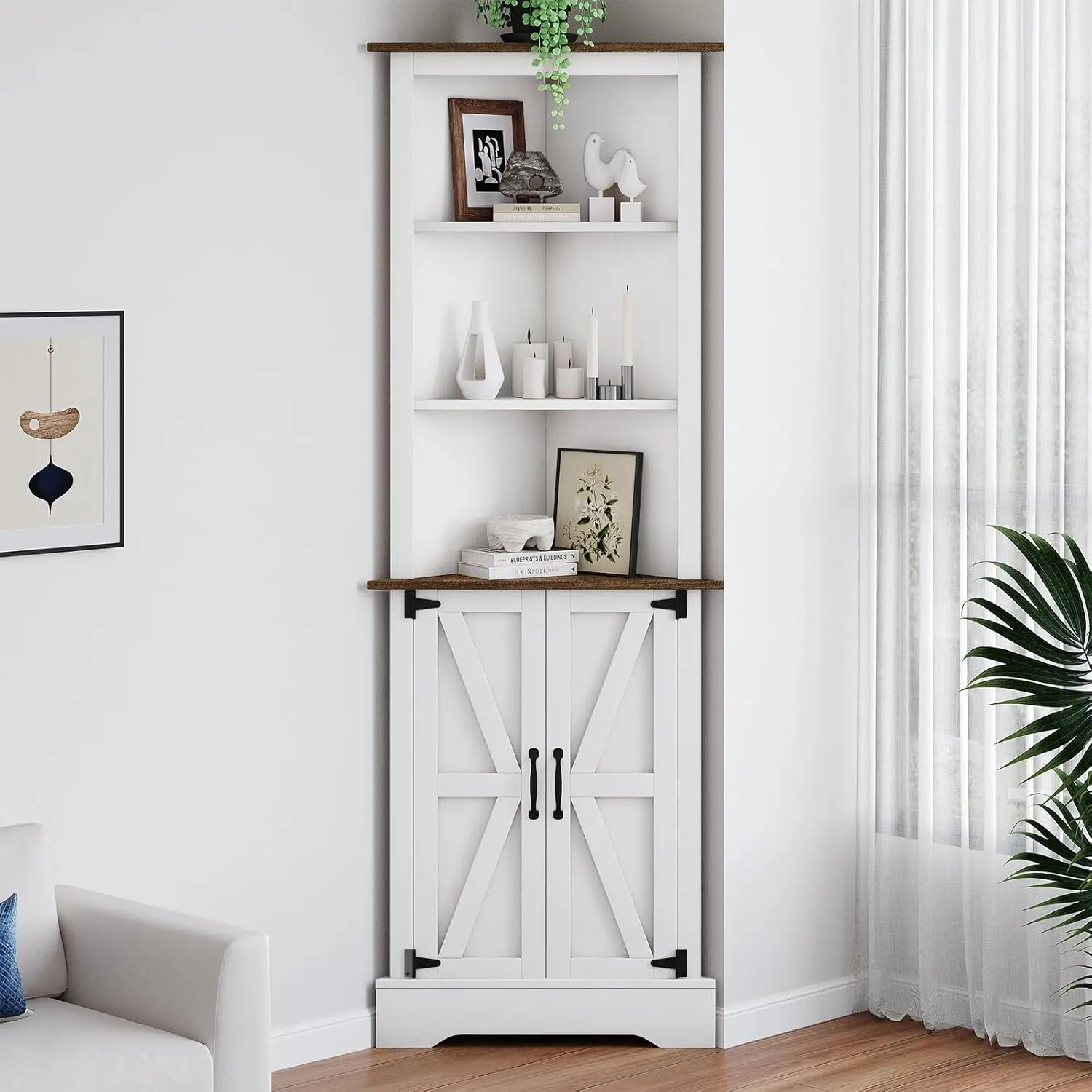 [Summerwins] HOMBCK Tall Corner Cabinet with Doors, Farmhouse Corner Storage Cabinet with Shelf, 5-Tier, for Bathroom, Living Room, Hallway #summer garden,fathers day gift ideas