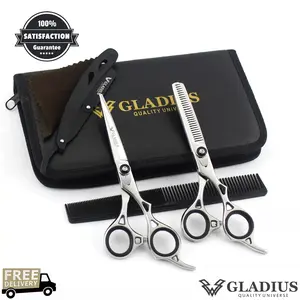 Professional Hair Cutting Thinning Scissors Barber Shears Hairdressing Salon Set - Essential Tools for Hairdressing Professionals Haircare Stainless Men's Manual Razor with Blades Set Steel Comb