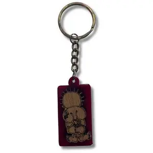 Red Wood Keychain with Detained Person Design
