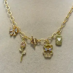 Custom Heart Toggle Charm Necklace - Personalize 18k Gold Plated - 300+ Charms