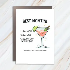 Funny Mothers Day Card, Mom Birthday Card, Best Momtini Greeting Card, Humorous Card For Mom MC10
