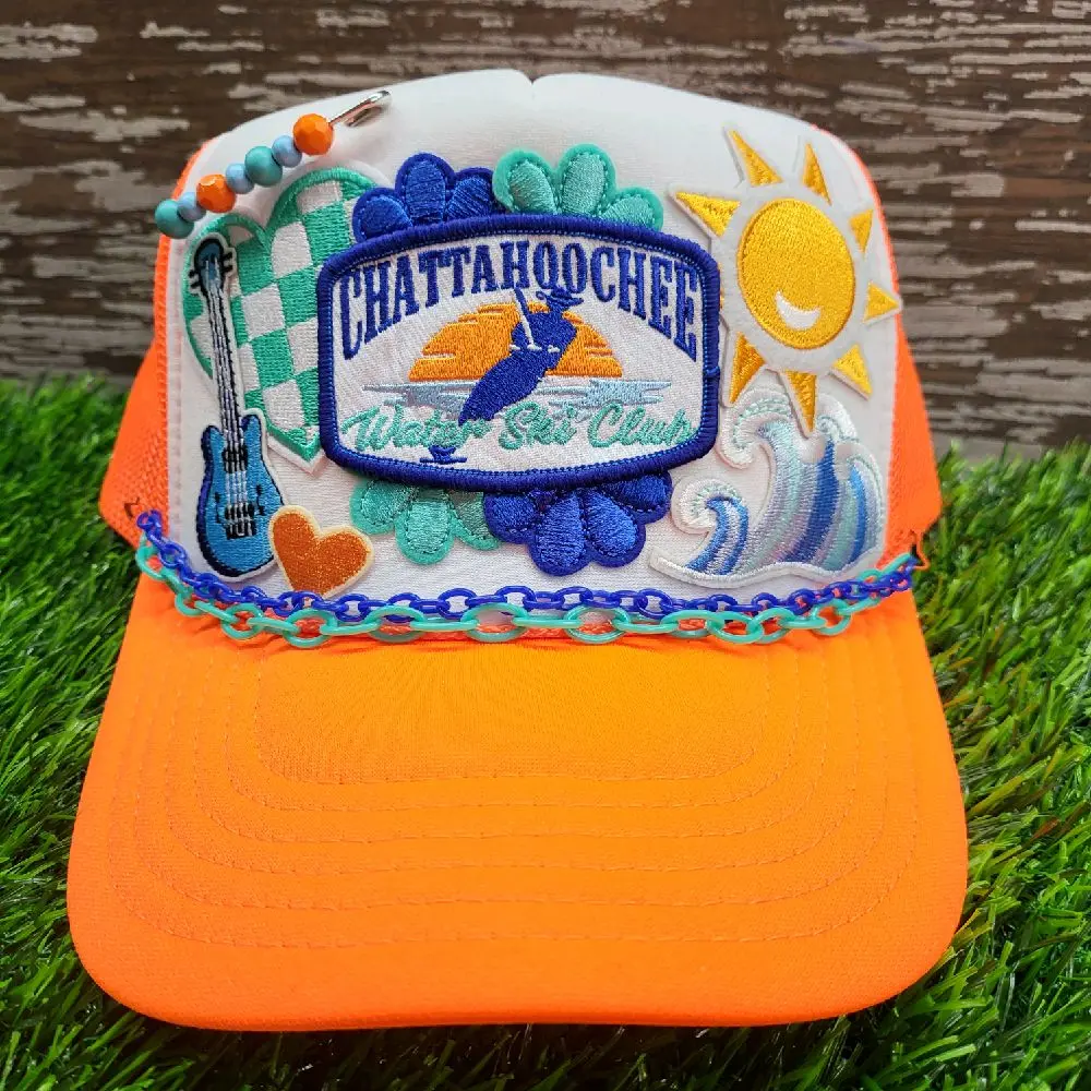 Chattahoochee Water Ski Club foam trucker hat with embroidered patches.