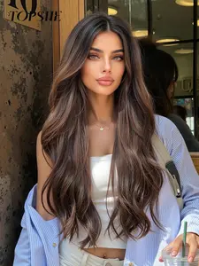 Long Wavy Wigs for Women, Gorgeous Fluffy Wigs without Bangs, Synthetic Lace Front Wigs for Party, Daily Use