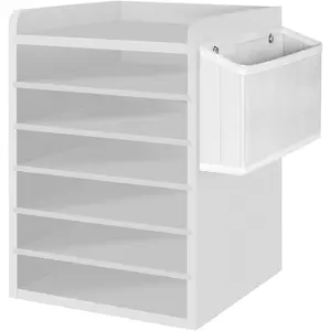 Adjustable Countertop Mail Sorter, 6 Tier Wooden Paper Organizer, Vertical Literature Organizer with Side Storage, Mailbox Cubbies for Home, Office and Classroom, White WT34WF01