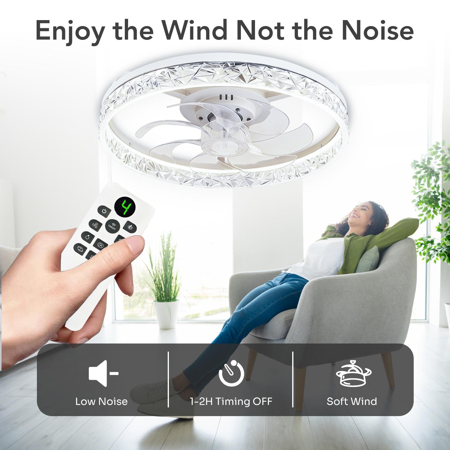 GALENTAL Cristais Multifunctional Ceiling Fan with Light, Remote Control/APP, 6 Wind Speeds, Timing Function, Reversible DC Motor, Adjustable Brightness & 3 Color Temperatures, Low Noise for Living Room, Bedroom, Study, Summervibes