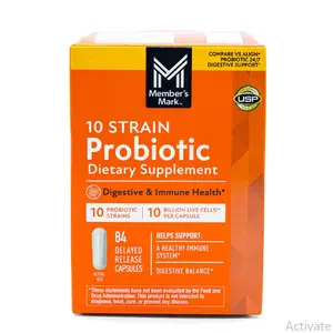 Member's Mark 10 Strain Probiotic 84 Delayed Release Capsules 10 Billion Live Cells Per Capsule for Digestive & Immune Health