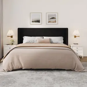 OUTGOODS Elegant Soft fabric Upholstered Platform Bed Frame with Wingback Headboard – Sturdy Wood Slats – No Box Spring Needed – Easy Assembly – Bedroom Furniture