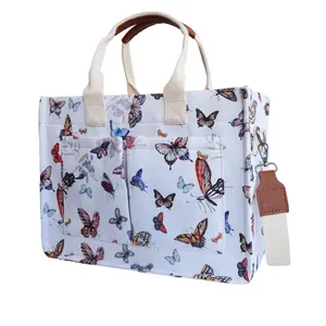 Chic Butterfly Print Women’s Tote Bag – Multi-Pocket Crossbody & Shoulder Bag for Travel, Shopping, Books, Bible, Durable & Lightweight Everyday Tote