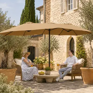 【Crazy Price】Yaheetech Massive 15/13ft Double-Sided Patio Umbrella | Heavy Duty & 2 Sandbags Included, Easy Crank for Garden Pool and Lawn