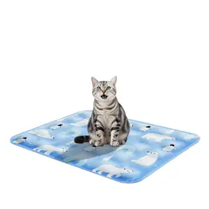 Pet Cooling Mat, Thickened PVC Taffeta Cool Ice Pad With Dry Ice Powder, Reusable Wear‑Resistant Summer Sleeping Bed For Cats Dogs, 2 Sizes, 4 Cute Cartoon Patterns(Polar World/Summer Carnival/Cute Pet Paradise/Sky‑Blue Ice Bear)