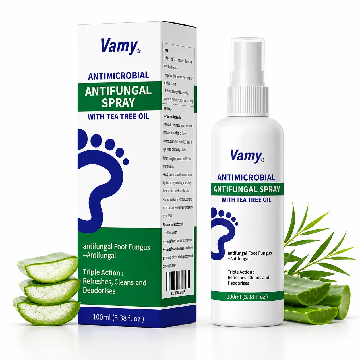 VAMY Tea Tree Oil Foot Spray-3.38 fl oz (100ml)-AntifungalDeodorant for Odor Control & Dry FeetCare,Natural FootSanitizer with Antifungal Properties,VAMY Clear FootSanitizer Spray,for Foot & Shoe Freshness,Gentle