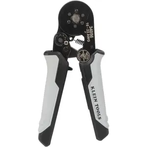 34056 Ferrule Crimping Tool, Hex Crimper Pliers for 10 to 22 AWG Wire Terminals,-in Ratchet, for Work, Black and Gray