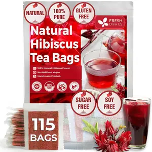 Premium 115 Flor de Hibisco Tea Bags, 100% Natural, Pure from Hibisco Flowers. Loose flor de Jamaica Hibisco Herbal Tea. Hibisco Flower Tea. No Sugar, No Caffeine, No Gluten, Vegan. hibisco tea Beverage