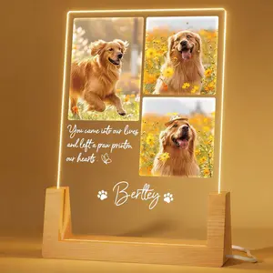 Personalized Pet Gifts, Custom Dog Photo Nightlights, Acrylic Plaques with Wooden Bases, Custom Pet Name and Text LED lights, Home Decor, Personalized Pet Plaques, Custom Pet Night Lights, Pet Gifts of Dog Cat Picture Frames