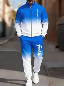 Men's Fashionable Two-Piece Set Gradient Multi-Colored Sportswear Street Fashion Sporty Vibe Trendy Look