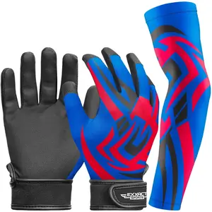 Exxact Sports Youth Batting Gloves with Arm Sleeve for Boys & Girls, Kids Baseball Batting Gloves for Softball, T-Ball (Royal Blue Tattoo)