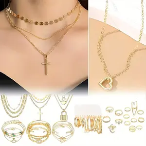36pcs Elegant Women'S Jewelry Set - Diverse Styles Including Bracelets, Necklaces, Rings, Earrings - Stackable & Matching Design for Parties, Christmas, Daily Wear, Weddings & Gifts - Vintage-Inspired, All-Season, Stainless Steel, Daily Wear Jewelry Summe