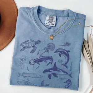 Comfort Colors Sea Animals 90s Vintage Style Tshirt, Y2k Ocean Tee, Sealife, Whale, Orca, Turtle, Dolphin T-Shirt, Unisex Adult Tee