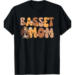 Basset Hound Groovy World'S Best Basset Mom T-Shirt - 100% Cotton y2k  outfits  men time  tee  shirt  backwards demon slayer  merch double print oversize lightweight acid valentine gift Vintage Metalcore Graphic Casual Tshirt