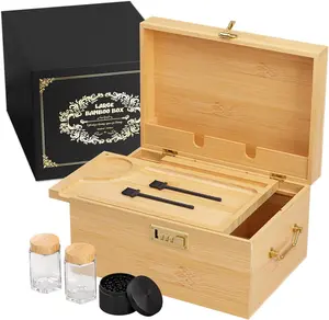 Bamboo Storage Box with Lid and Lock, Large Wooden Keepsake Box with Removable Tray, Adjustable Dividers and Vintage Gold Handles, Decorative Home Organizer