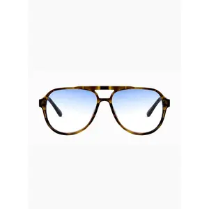 OTRA Stevie Oversized Aviator Tortoiseshell Sunglasses -Smooth Fade Blue Tinted Lenses - 100% UV Protection