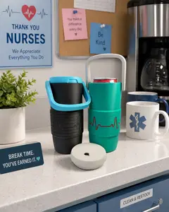 Nurse Week Gift 12 oz Can Cooler with Handle Medical Heartbeat Design Custom Color Koozie for RN CNA Healthcare Workers Drinkware - Customized