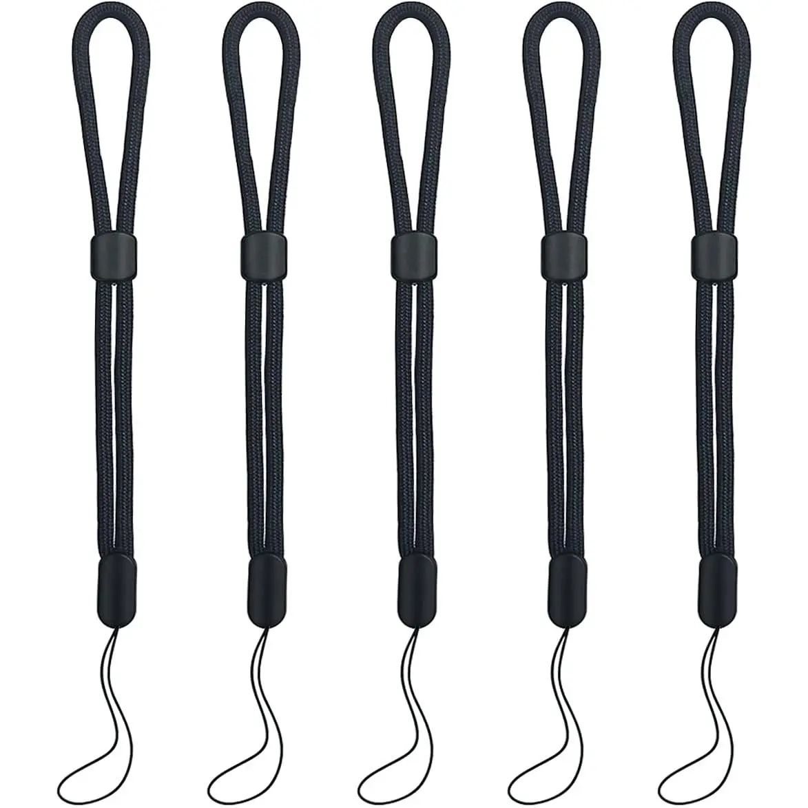 5PCS Adjustable Nylon Mobile Wrist Straps with Adjustable Buckle (Length 8.8") - Multiple Devices Accessory for Smartphone, DSLR, ID Badge Holder, Name Tag (Black), Digital Camera, Lanyard