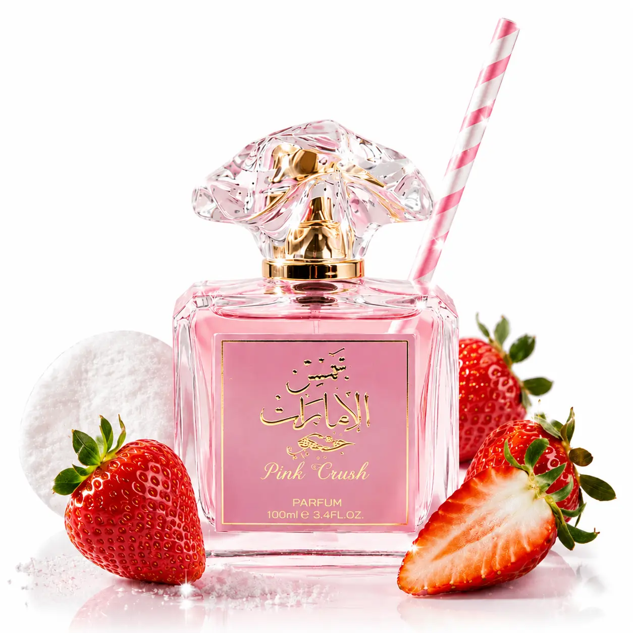 Pink Blush Parfum 100ml - Sweet Strawberry Gourmand Fragrance, Long Lasting Pink Bow Perfume for Women, Girly Summer Scent 3.4oz