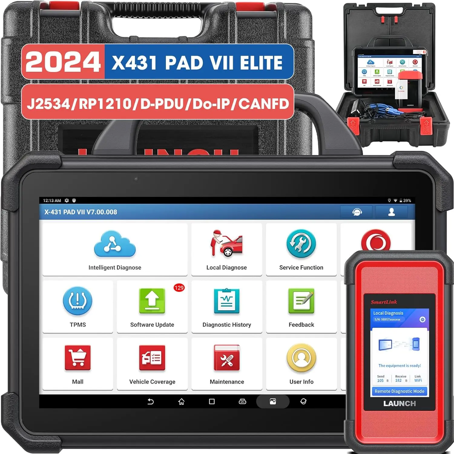 LAUNCH X431 PAD VII Elite, Top J2534 Reprogramming Tool, Intelligent Topology Map Bi-Directional Diagnostic Scanner, ECU Coding, 2 Years Free Update, 60+ Services