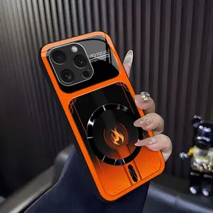 Cyber Mecha Flame MagSafe Compatible High Gloss Tempered Glass Protective Case with Shockproof Frame for [iPhone 16 Pro] 952