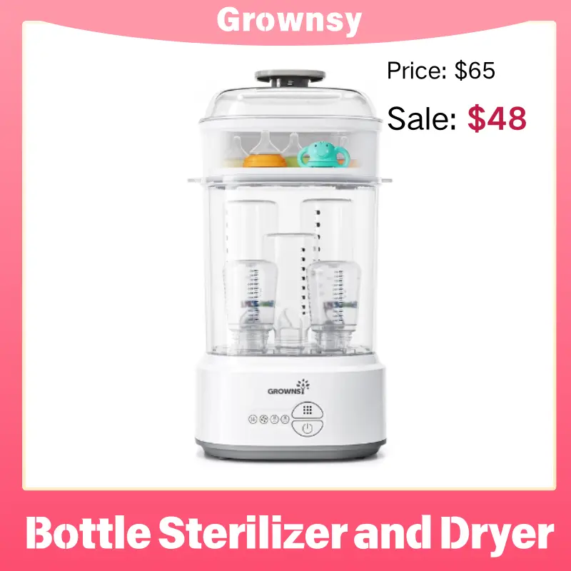 Grownsy Bottle Sterilizer and Dryer, Compact Electric Steam Baby Bottle Sterilizer, Bottle Sanitizer for Baby Bottles, Pacifiers, Pump Parts，Baby Product bottle washer./916