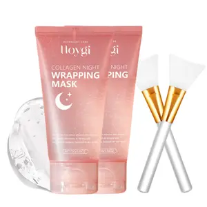 Collagen Overnight Wrapping Peel off Facial Mask, Collagen Hydration Mask, Hydrating & Firming, Reduces Sagging, Elasticity Boost, Brush Included, 1 Set/2 Counts.
