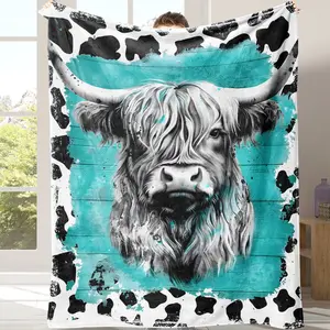 1 Piece Cow Pattern Flannel Fleece  Nap   Bed  Warm Cozy Soft Furry  Gift Home Comfort Lightweight   Bed Cover Travel Camping Living Room Office  Chair Bed Flannel Fleece  party girlfriend  romantic gift comfy sofa room  multifunctional blanket dino